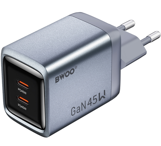 Incarcator Retea BWOO BO-CDA239, 45W, 3A, 2 x USB-C, Gri