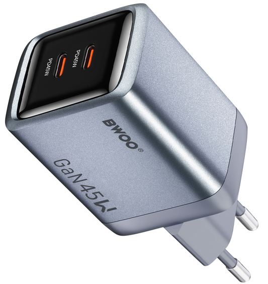 Incarcator Retea BWOO BO-CDA239, 45W, 3A, 2 x USB-C, Gri