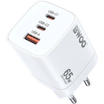 Ładowarka sieciowa BWOO CDA147, 65W, 4.5A, 1 x USB-A - 2 x USB-C, biała 