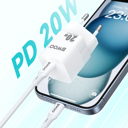 Incarcator Retea BWOO CDA155, 20W, 3A, 1 x USB-C, Alb