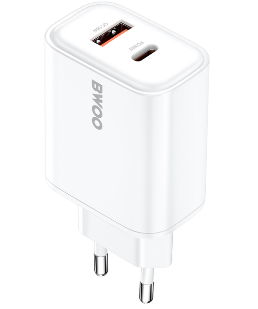 Incarcator Retea BWOO CDA207, 36W, 3A, 1 x USB-A - 1 x USB-C, Alb