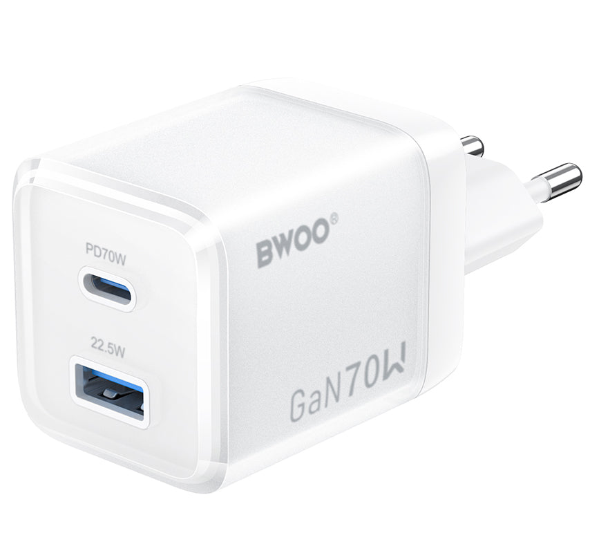 Incarcator Retea BWOO CDA224, 70W, 3.25A, 1 x USB-A - 1 x USB-C, Alb