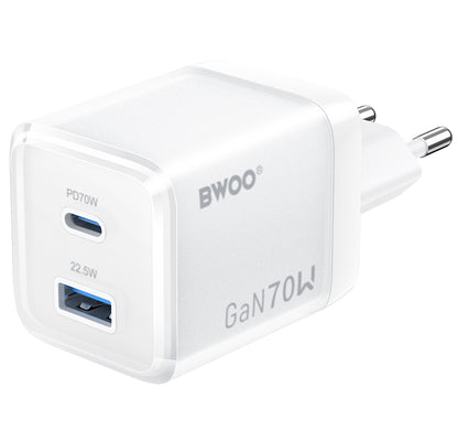 Incarcator Retea BWOO CDA224, 70W, 3.25A, 1 x USB-A - 1 x USB-C, Alb