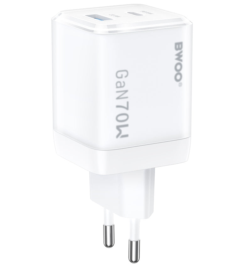 Incarcator Retea BWOO CDA224, 70W, 3.25A, 1 x USB-A - 1 x USB-C, Alb