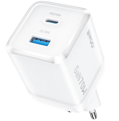 Incarcator Retea BWOO CDA224, 70W, 3.25A, 1 x USB-A - 1 x USB-C, Alb