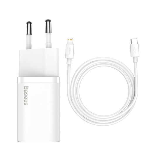 Incarcator Retea cu Cablu Lightning Baseus Super Si, 20W, 3A, 1 x USB-C, Alb TZCCSUP-B02