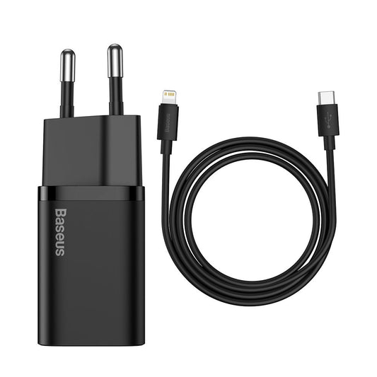 Incarcator Retea cu Cablu Lightning Baseus Super Si, 20W, 3A, 1 x USB-C, Negru TZCCSUP-B01