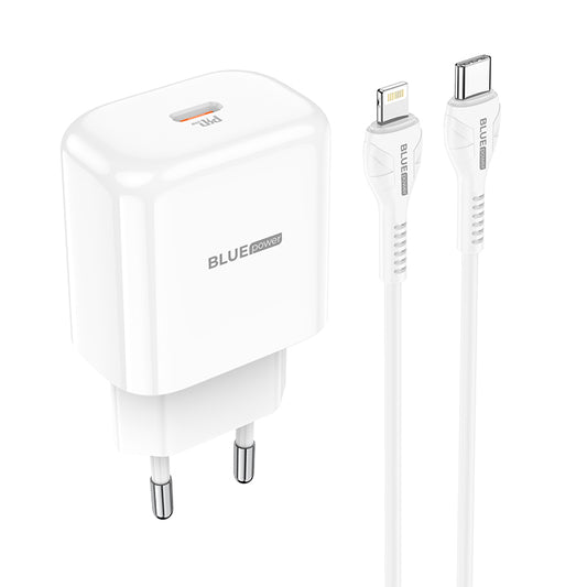 Incarcator Retea Cu Cablu Lightning BLUE Power BBN3, 20W, 3A, 1 x USB-C, Alb