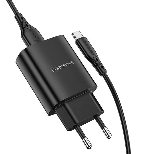 Ładowarka sieciowa z kablem USB-C Borofone BN1, 10W, 2.1A, 1 x USB-A, czarna