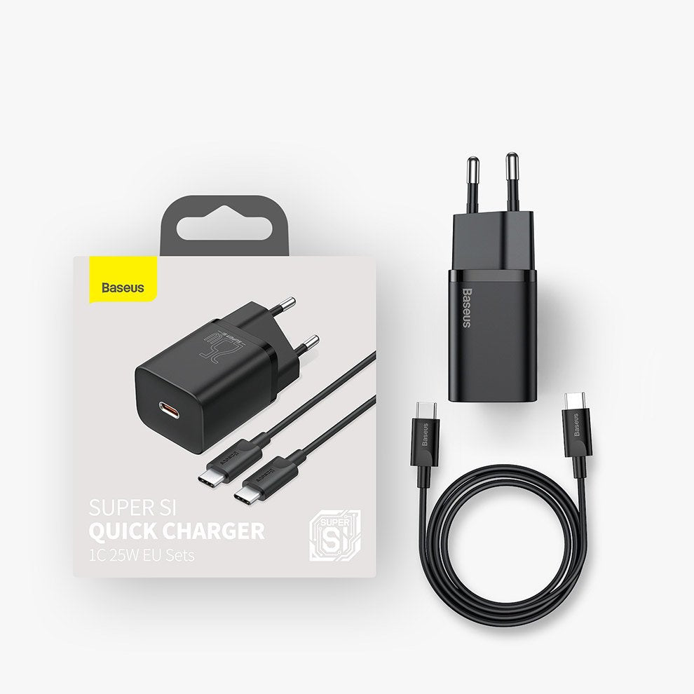 Incarcator Retea Cu Cablu USB-C Baseus Super Si, 25W, 3A, 1 x USB-C, Negru TZCCSUP-L01