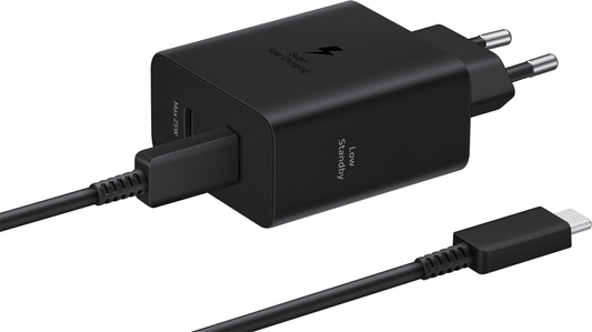 Incarcator Retea Cu Cablu USB-C Samsung, 50W, 3A, 2 x USB-C, Negru EP-T5020XBEGEU