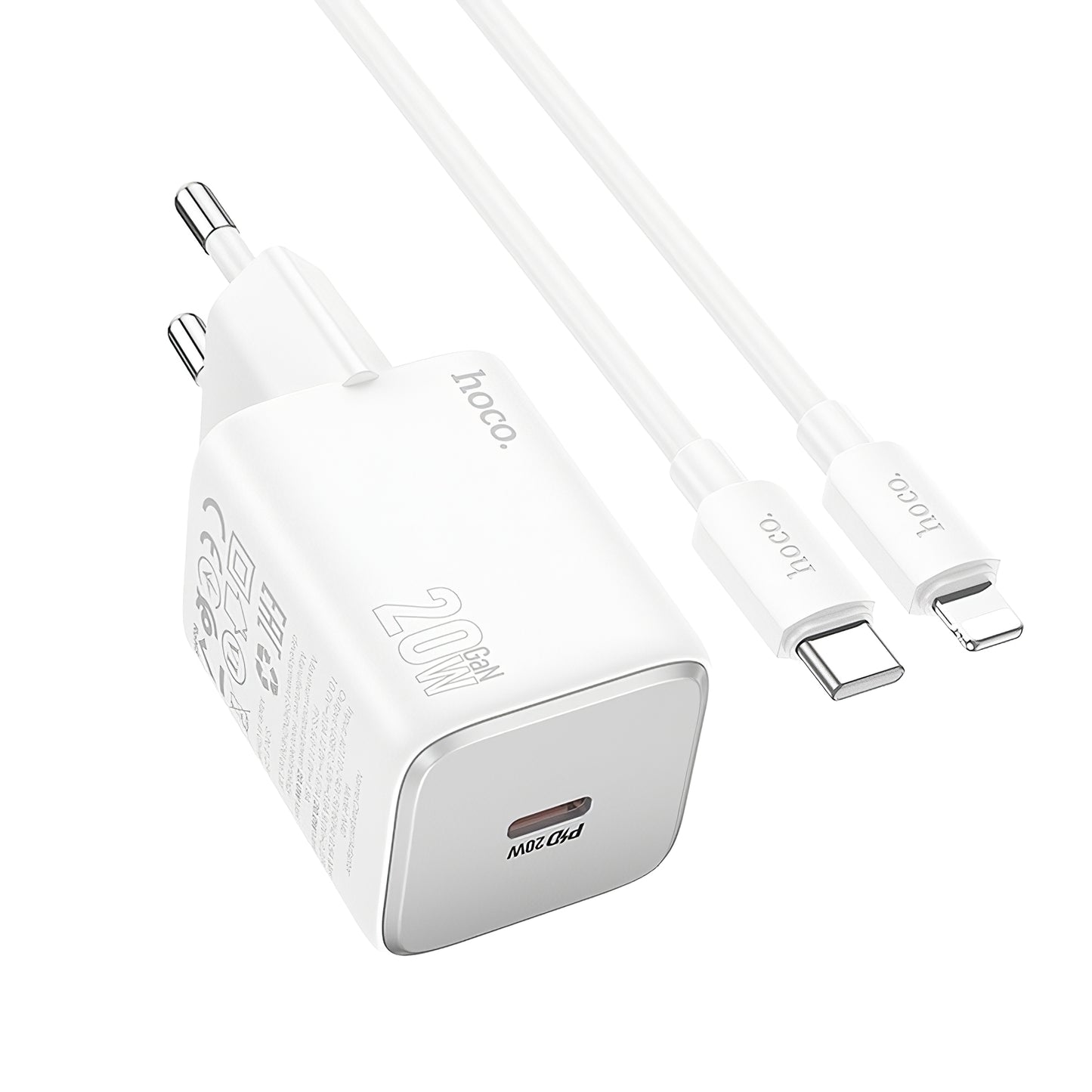Incarcator Retea Cu Cablu Lightning HOCO N40, 20W, 3A, 1 x USB-C, Alb