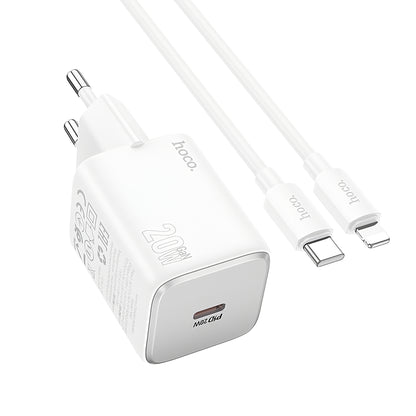 Incarcator Retea Cu Cablu Lightning HOCO N40, 20W, 3A, 1 x USB-C, Alb