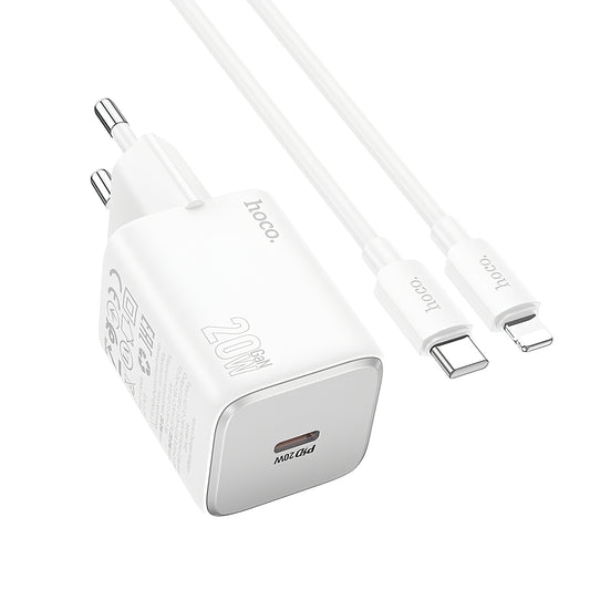 Incarcator Retea Cu Cablu Lightning HOCO N40, 20W, 3A, 1 x USB-C, Alb