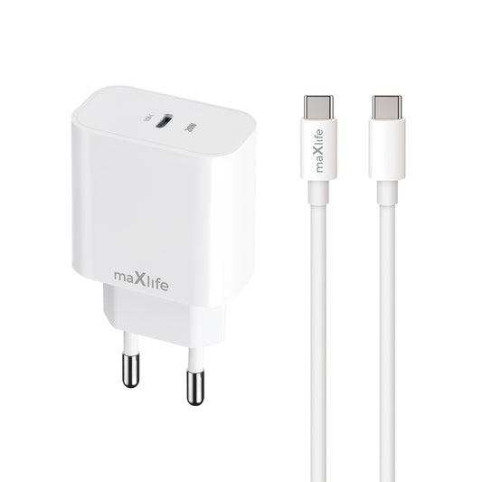 Incarcator Retea Cu Cablu USB-C MaXlife MXTC-06-20C, 20W, 3A, 1 x USB-C, Alb