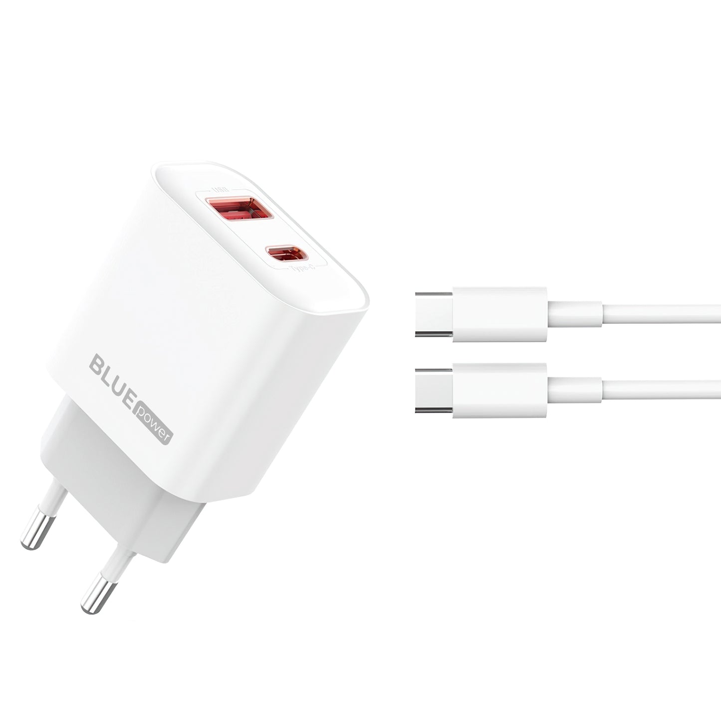 Incarcator Retea Cu Cablu USB-C Blue Power BPCE12C, 20W, 3A, 1 x USB-A - 1 x USB-C, Alb