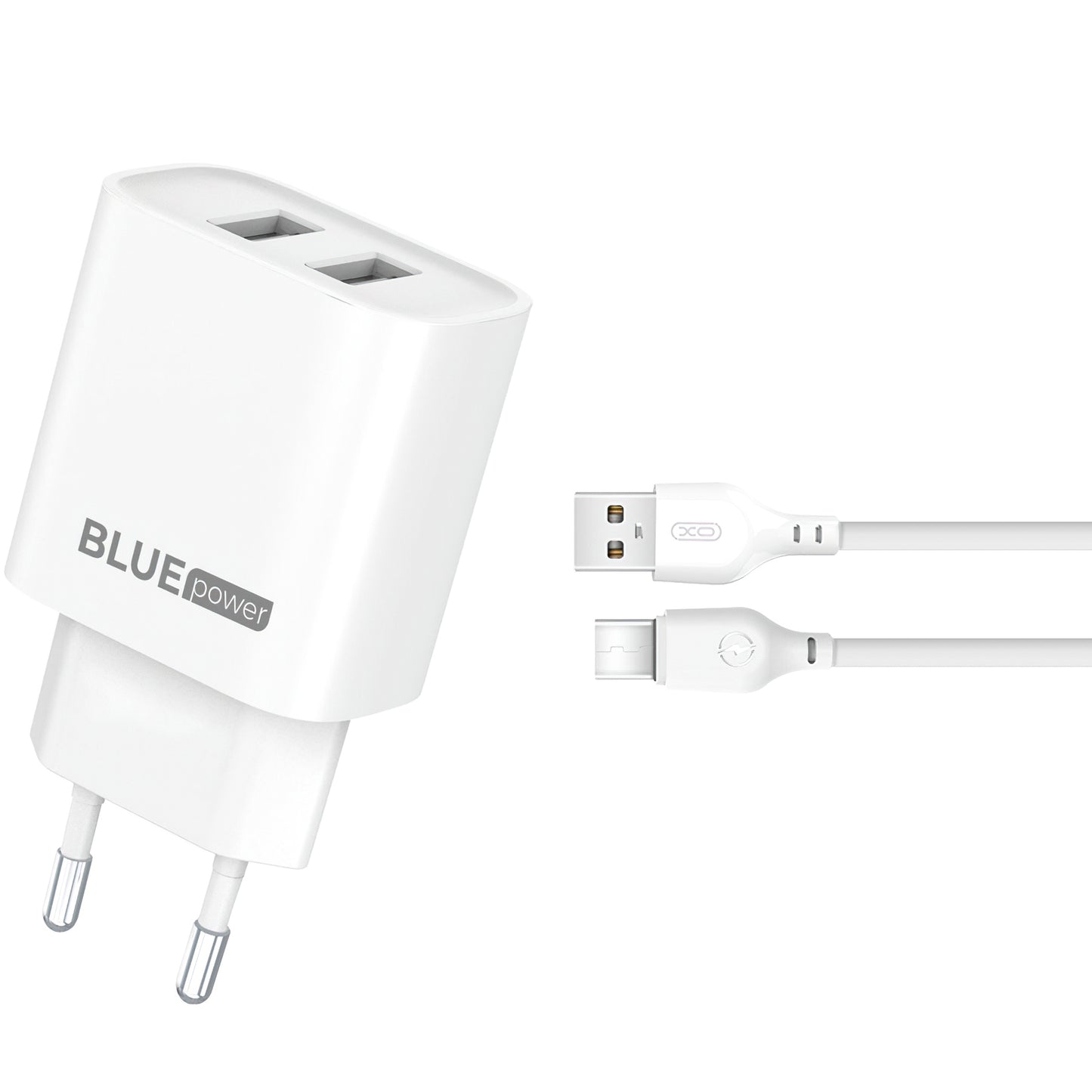 Incarcator Retea Cu Cablu USB-C Blue Power BPCE02C, 10.5W, 2.1A, 2 x USB-A, Alb