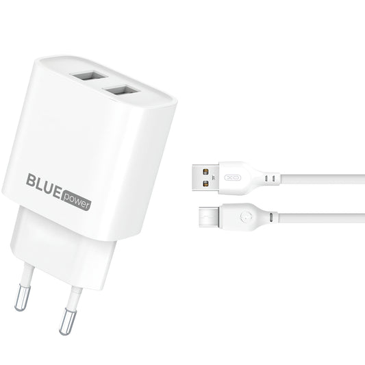 Blue Power BPCE02C USB-C Cable Network Charger BPCE02C, 10.5W, 2.1A, 2 x USB-A, White