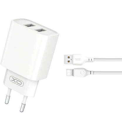 XO Design XO Design BPCE02C Ładowarka sieciowa z kablem USB-C, 10,5 W, 2,1 A, 2 x USB-A, biała 