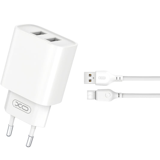 Incarcator Retea Cu Cablu USB-C XO Design BPCE02C, 10.5W, 2.1A, 2 x USB-A, Alb