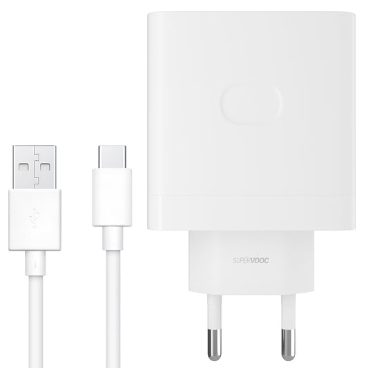 Incarcator Retea Cu Cablu USB-C Oppo, 67W, 6.1A, 1 x USB-A, Alb VCB7CAEH