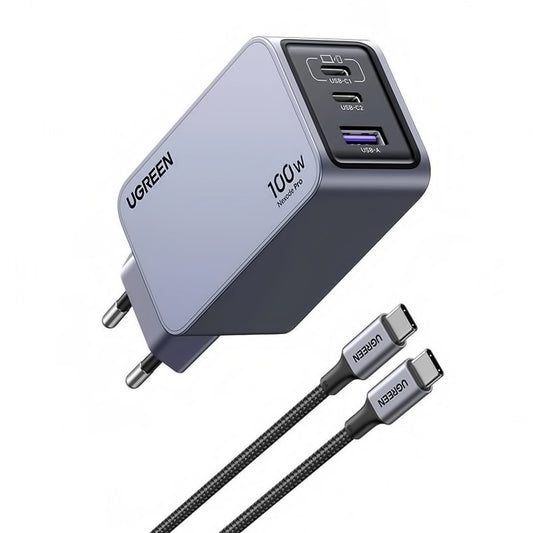 Incarcator Retea Cu Cablu USB-C UGREEN X757 Nexode Pro, 100W, 3A, 1 x USB-A - 2 x USB-C, Gri
