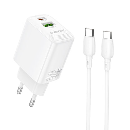 Incarcator Retea Cu Cablu USB-C Borofone BN27 Fuente, 20W, 3A, 1 x USB-A - 1 x USB-C, Alb