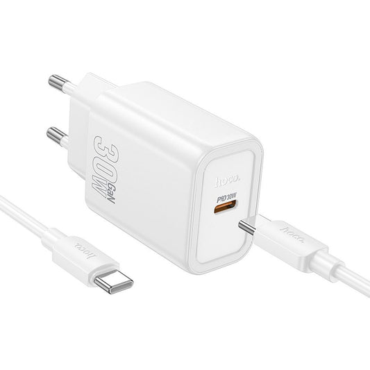 Incarcator Retea Cu Cablu USB-C HOCO N62, 30W, 3A, 1 x USB-C, Alb