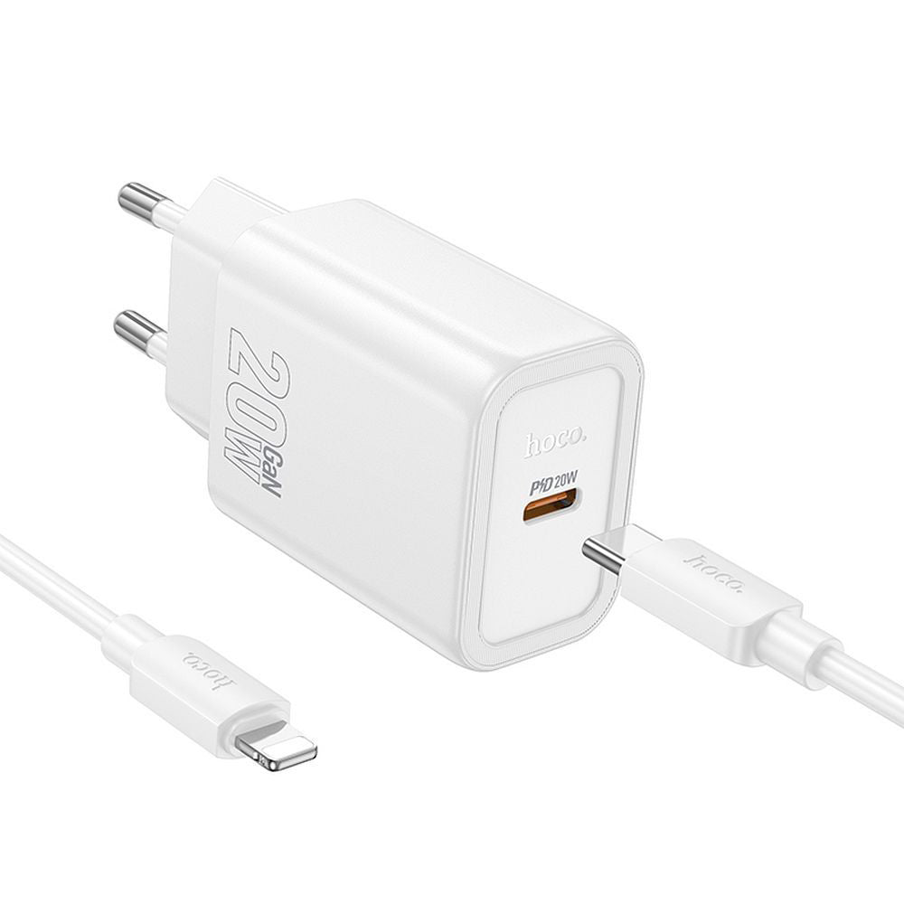 Incarcator Retea Cu Cablu Lightning HOCO N60, 20W, 3A, 1 x USB-C, Alb