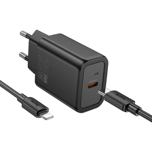 Incarcator Retea Cu Cablu Lightning HOCO N60, 20W, 3A, 1 x USB-C, Negru