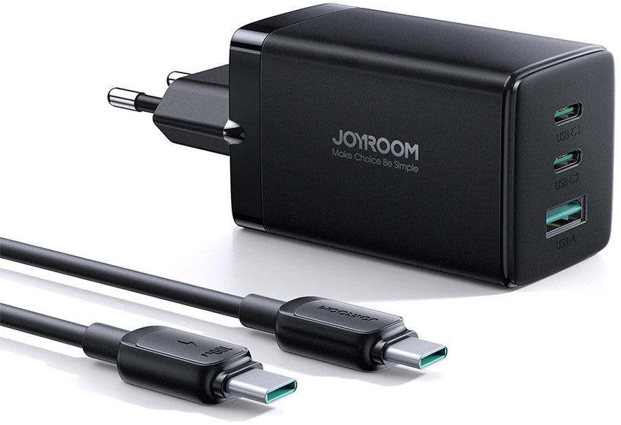 Incarcator Retea Cu Cablu USB-C Joyroom TCG01, 65W, 3.25A, 1 x USB-A - 2 x USB-C, Negru