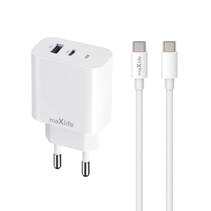 Incarcator Retea Cu Cablu USB-C MaXlife MXTC-06-20AC, 20W, 3A, 1 x USB-A - 1 x USB-C, Alb
