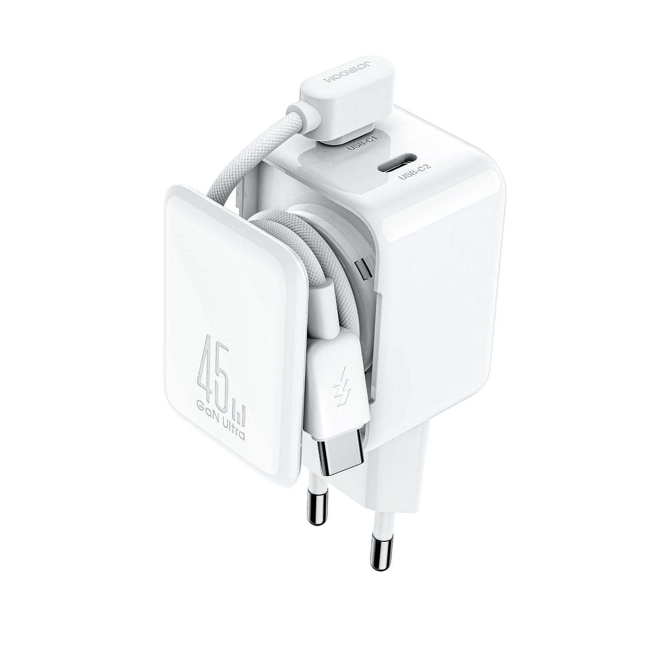 Incarcator Retea Cu Cablu USB-C Joyroom JR-TCL05, 45W, 3A, 2 x USB-C, Alb