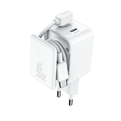 Incarcator Retea Cu Cablu USB-C Joyroom JR-TCL05, 45W, 3A, 2 x USB-C, Alb