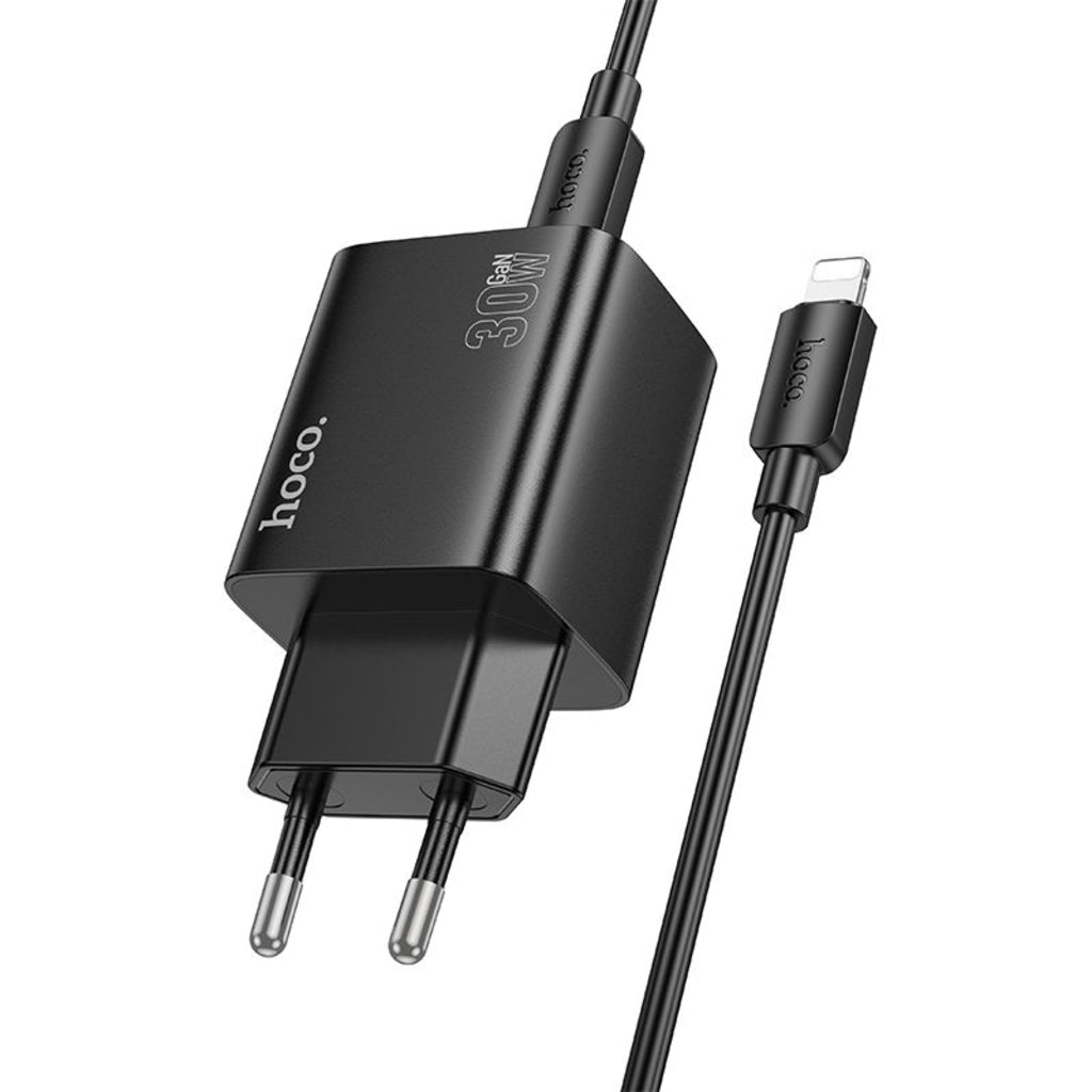 Incarcator Retea Cu Cablu Lightning HOCO N56, 30W, 3A, 2 x USB-A - 2 x USB-C, Negru