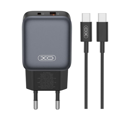 Incarcator Retea Cu Cablu USB-C XO Design L156, 30W, 3A, 1 x USB-A - 1 x USB-C, Negru