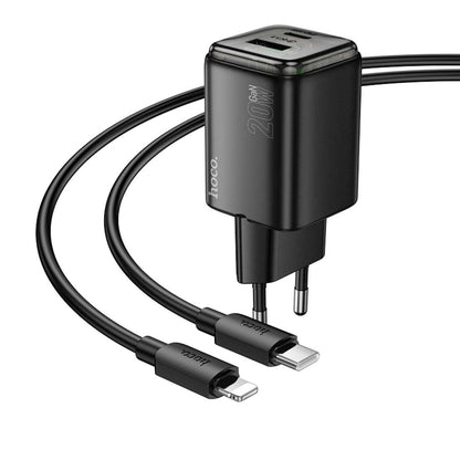 Incarcator Retea Cu Cablu Lightning HOCO N52, 20W, 3A, 1 x USB-A - 1 x USB-C, Negru