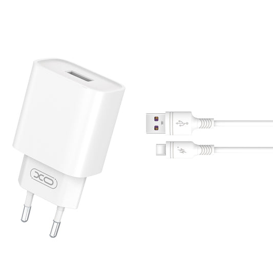 Incarcator Retea Cu Cablu USB-C XO Design CE02D, 18W, 3A, 1 x USB-A, Alb