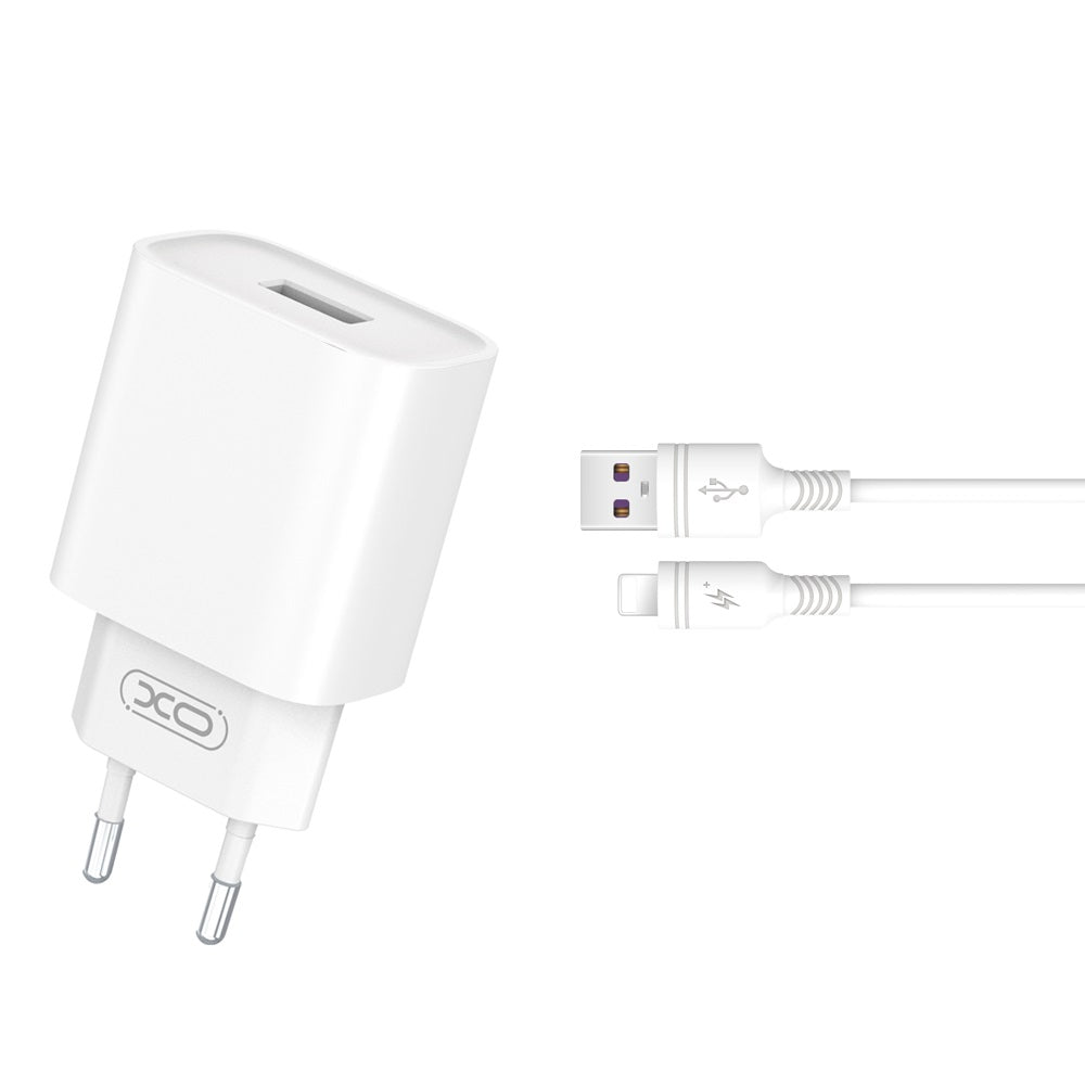 Incarcator Retea Cu Cablu Lightning XO Design CE02D, 18W, 3A, 1 x USB-A, Alb