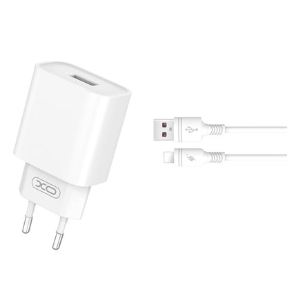 Incarcator Retea Cu Cablu Lightning XO Design CE02D, 18W, 3A, 1 x USB-A, Alb