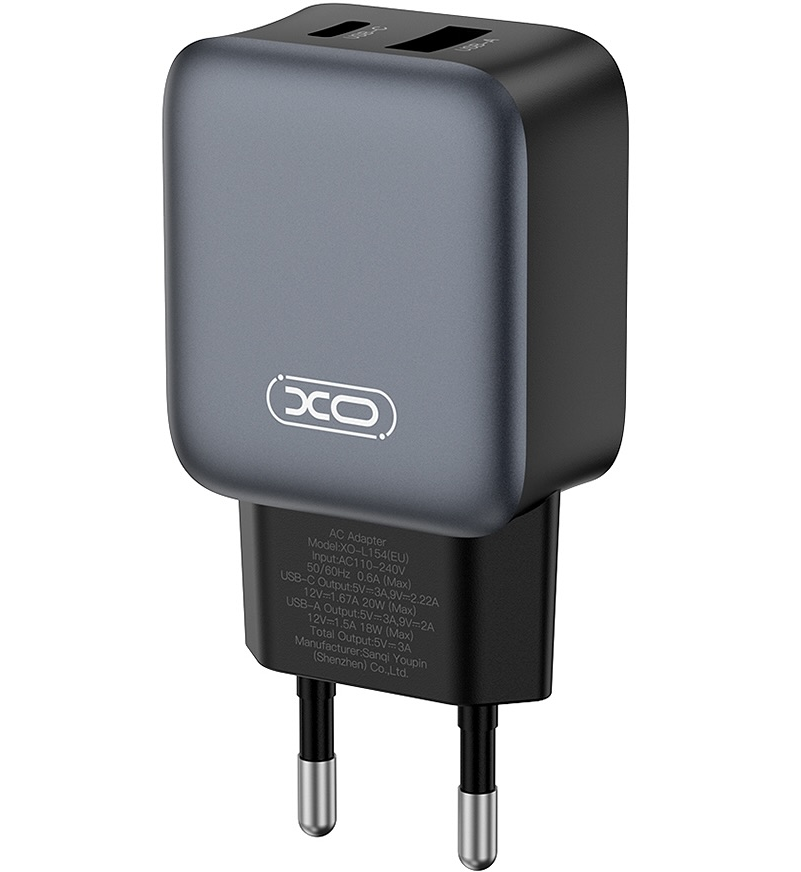 Incarcator Retea Cu Cablu Lightning XO Design L154, 20W, 3A, 1 x USB-A - 1 x USB-C, Negru