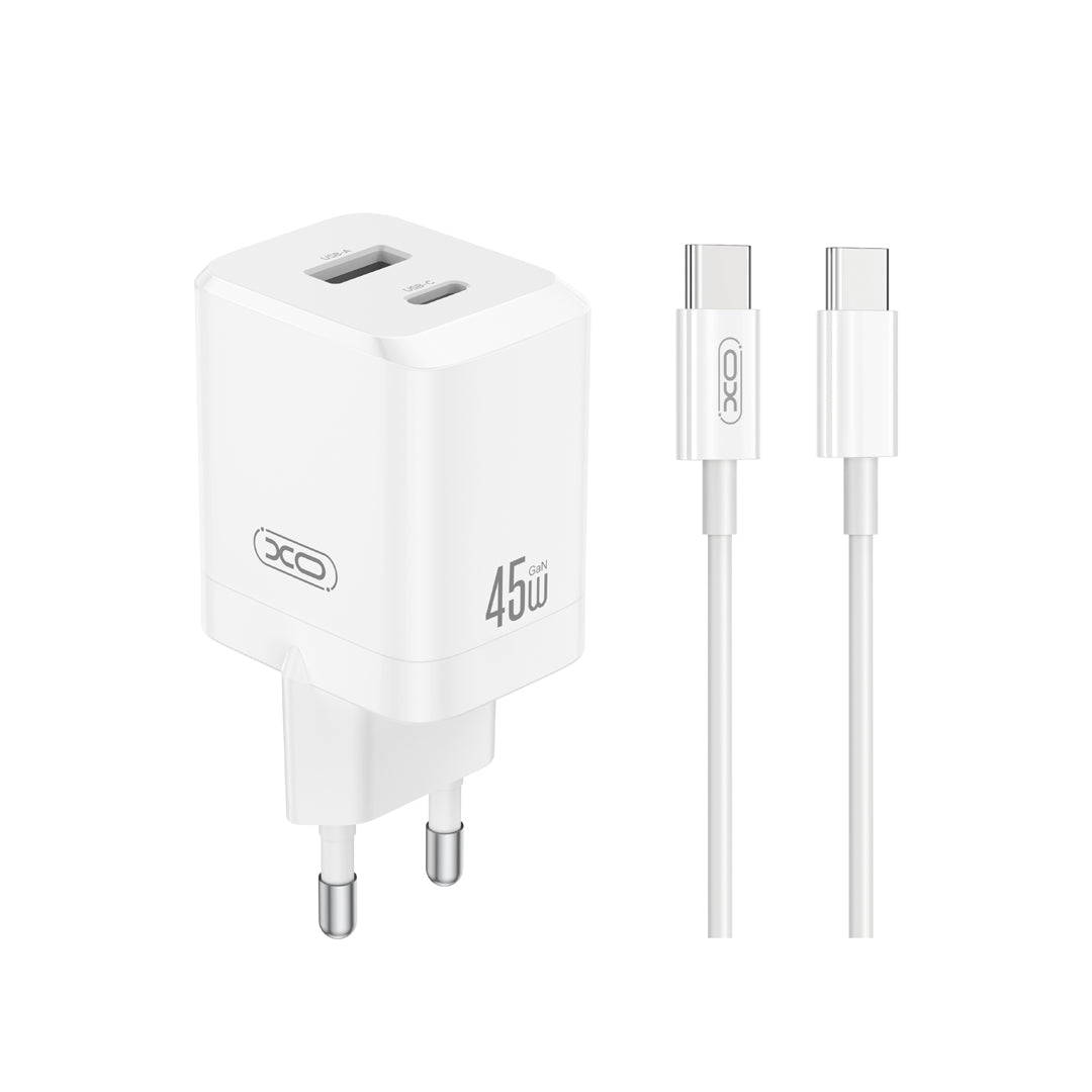 Incarcator Retea Cu Cablu USB-C XO Design CE36, 45W, 3A, 1 x USB-A - 1 x USB-C, Alb