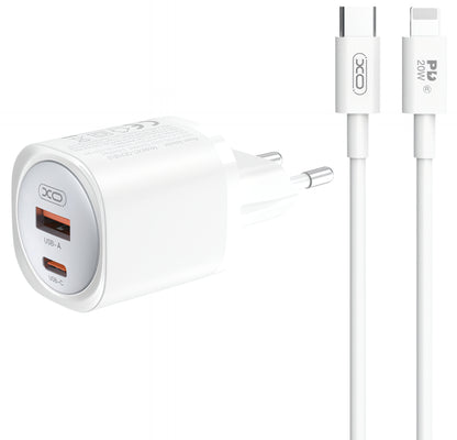 Incarcator Retea Cu Cablu Lightning XO Design CE21, 30W, 3A, 1 x USB-A - 1 x USB-C, Alb