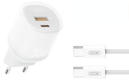 Incarcator Retea Cu Cablu USB-C XO Design L151, 30W, 3A, 1 x USB-A - 1 x USB-C, Alb