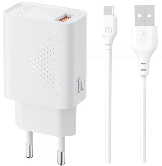 Incarcator Retea Cu Cablu microUSB XO Design L159, 18W, 3A, 1 x USB-A, Alb