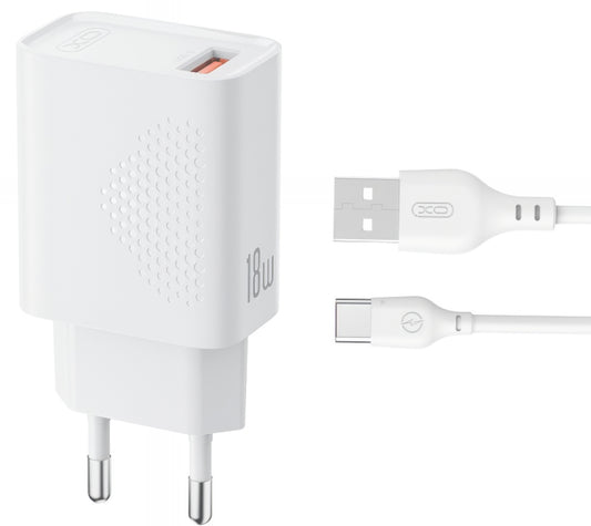 Incarcator Retea Cu Cablu USB-C XO Design L159, 18W, 3A, 1 x USB-A, Alb
