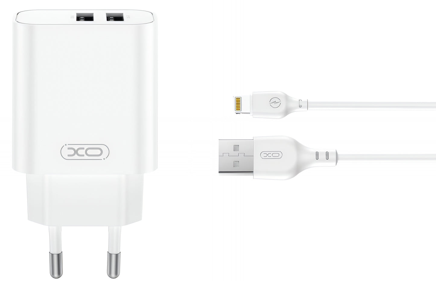 Incarcator Retea Cu Cablu Lightning XO Design CE34, 12W, 2.4A, 2 x USB-A, Alb