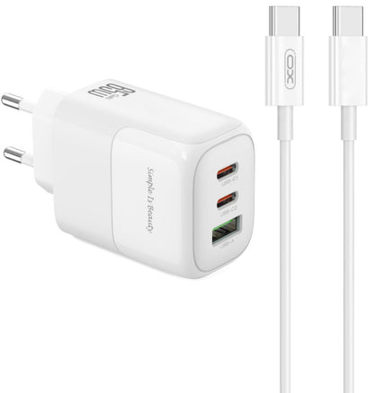 Incarcator Retea Cu Cablu USB-C XO Design L139, 65W, 4.5A, 1 x USB-A - 2 x USB-C, Alb