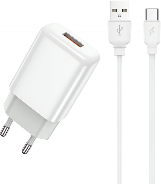 Incarcator Retea Cu Cablu USB-C Prestico F9S, 12W, 2.4A, 1 x USB-A, Alb