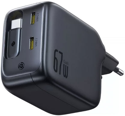 Incarcator Retea Cu Cablu USB-C Baseus EnerCore CJ11, 67W, 3.35A, 2 x USB-C, Negru E0121E00
